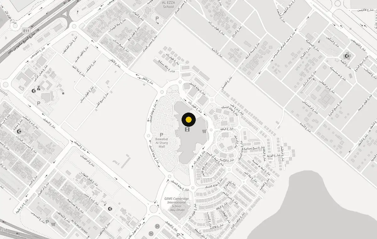 Map of Baniyas East with a pin on Bawabat Al Sharq Mall